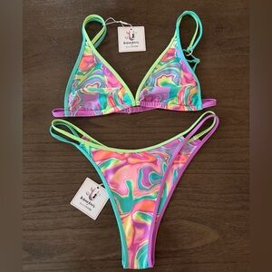 Kulani Kinis x pura vida Calypso Castaway Twin Straps Bralette Bikini Top Bottom